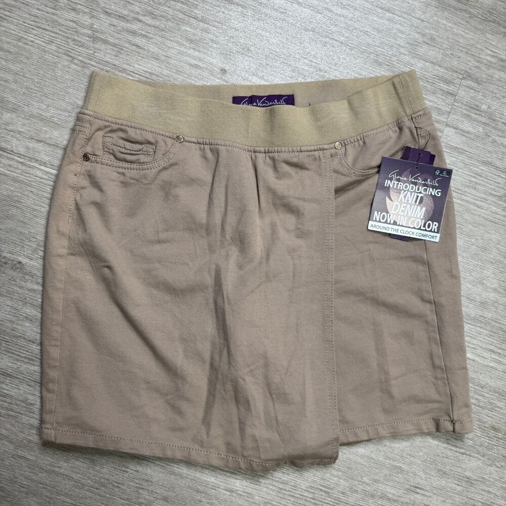 Gloria Vanderbilt Women's Tan Faux Wrap Skirt Skort Shorts NEW 8 Cotton Blend